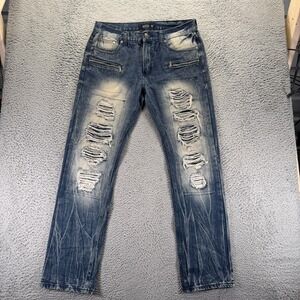 Trestles Jeans Mens 34x34 Blue Cotton Denim Straight Distressed Workwear Faded